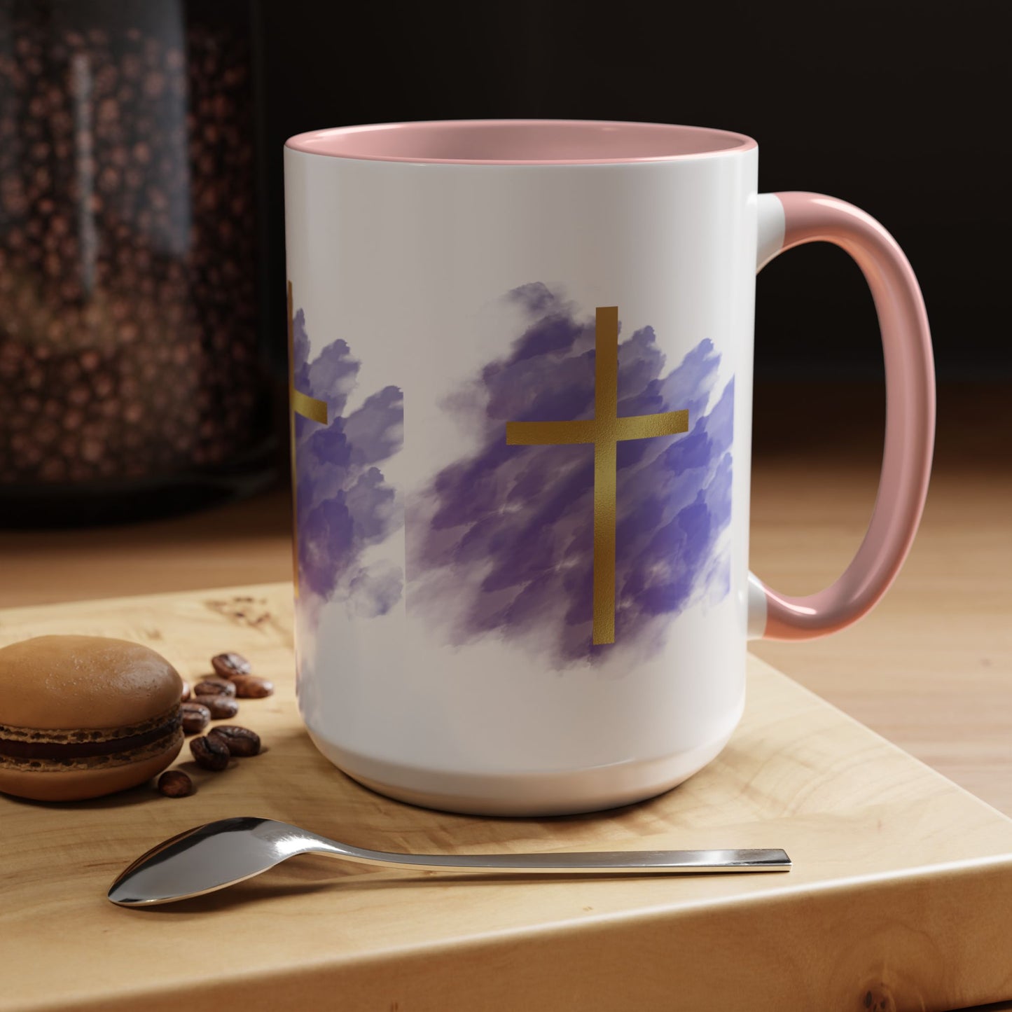 Faith-Inspired Accent Coffee Mug with Golden Cross, Religious Gift for Friends and Family, 11oz 15oz, Inspirational Church Mug, [...]