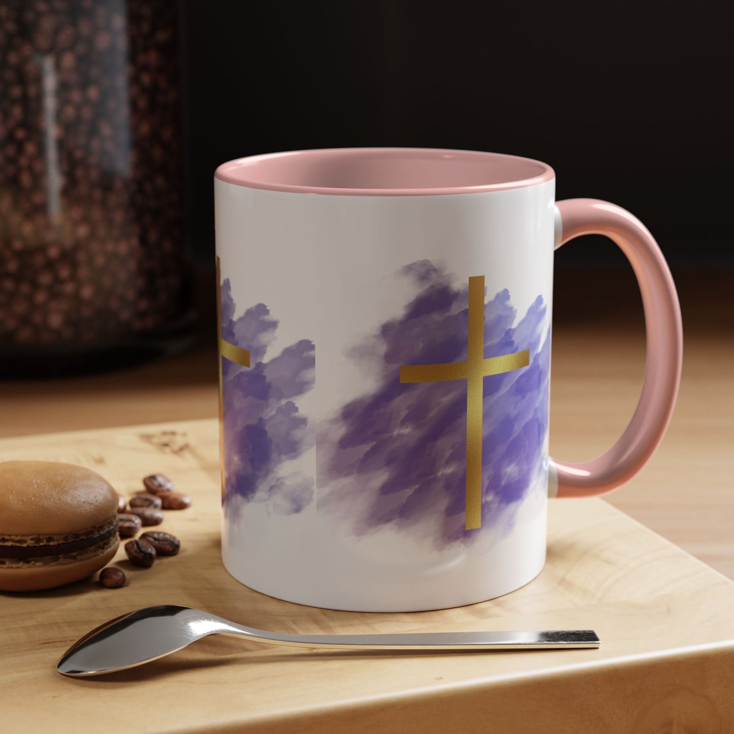 Faith-Inspired Accent Coffee Mug with Golden Cross, Religious Gift for Friends and Family, 11oz 15oz, Inspirational Church Mug, [...]