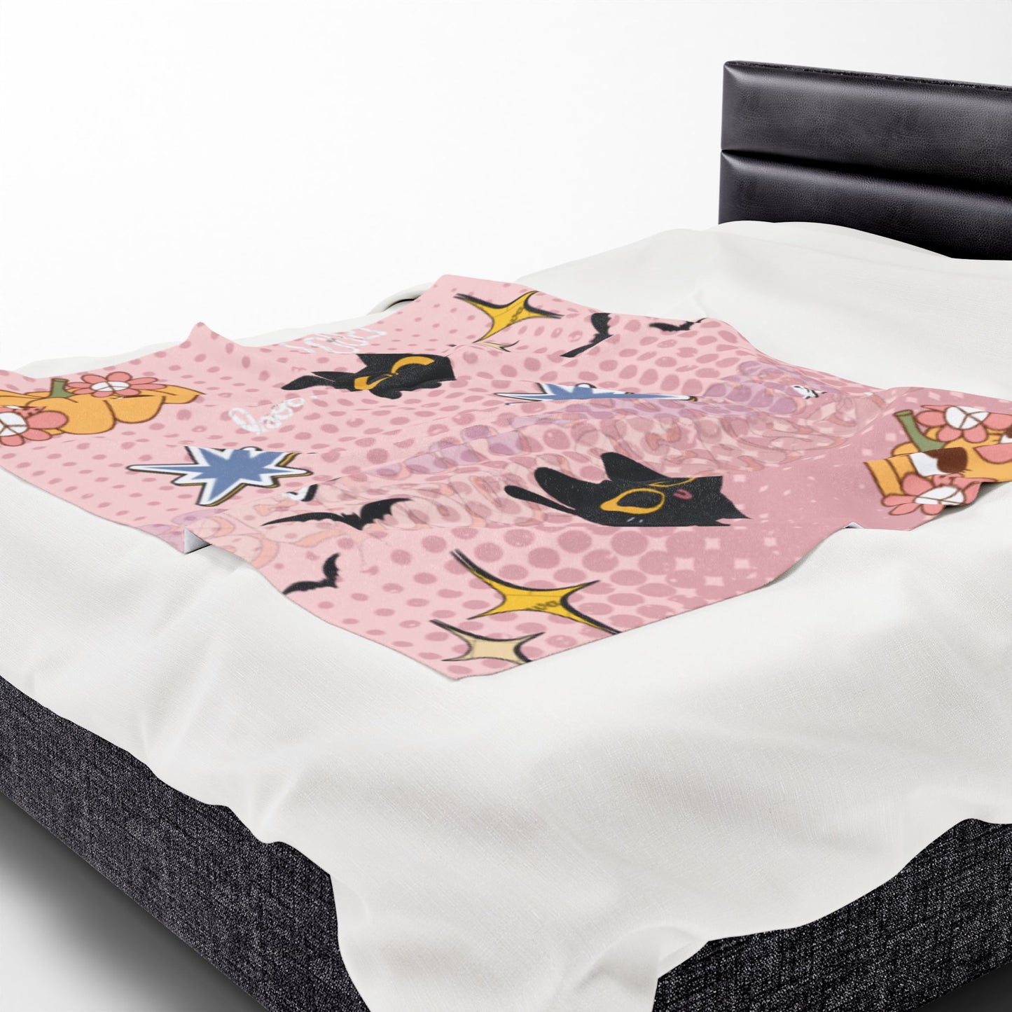 Whimsical Cat Halloween Plush Blanket, Cozy Throw for Fall Decor, Cute Gift for Cat Lovers, Autumn Nights, Spooky Season