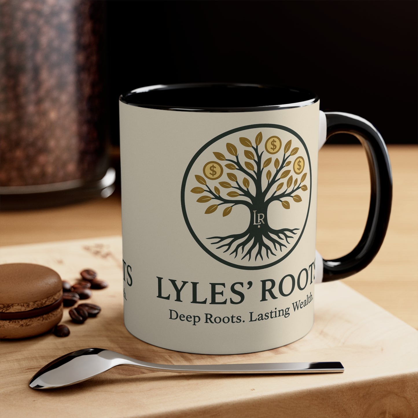 Lyles Roots of Wealth brand Accent Mug - Inspirational Coffee Cup for Financial Freedom, Gift for Entrepreneurs, Office Décor, Motivational Tea Cup