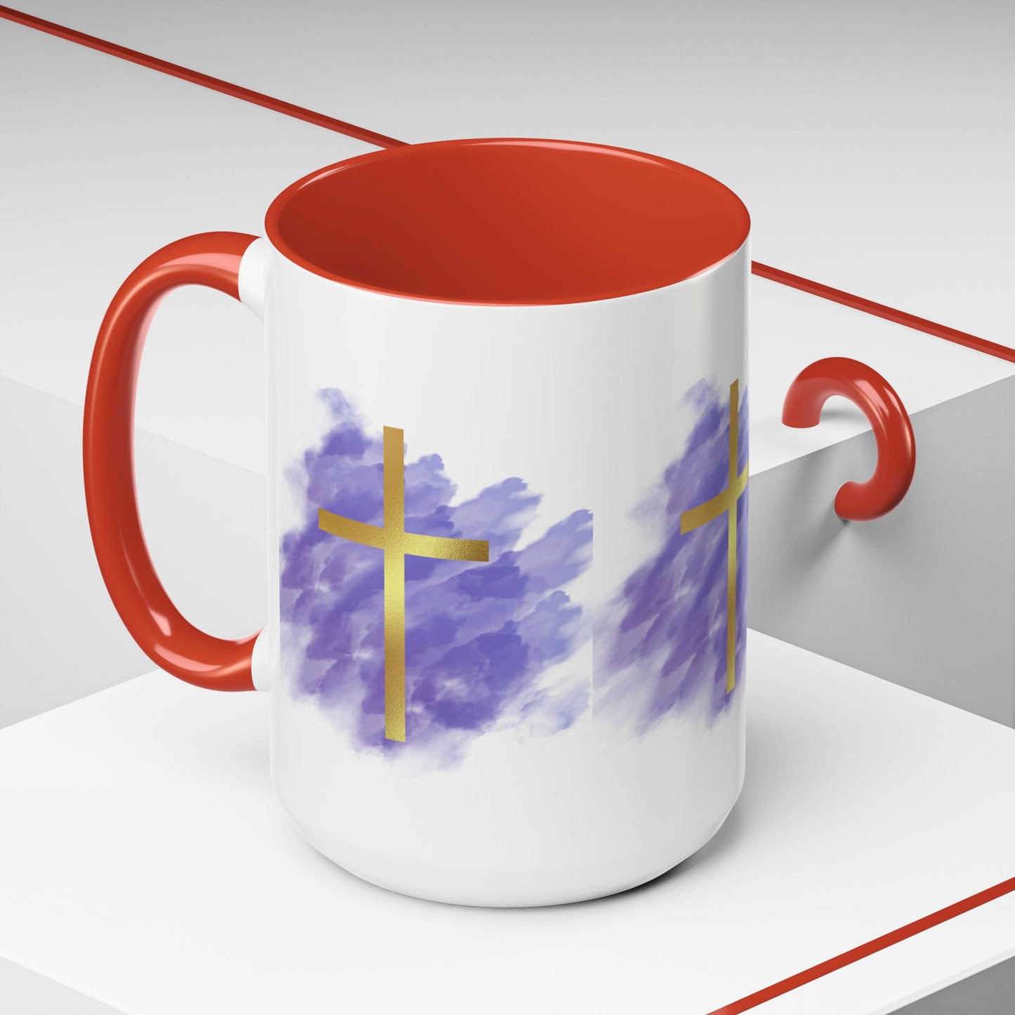 Faith-Inspired Accent Coffee Mug with Golden Cross, Religious Gift for Friends and Family, 11oz 15oz, Inspirational Church Mug, [...]