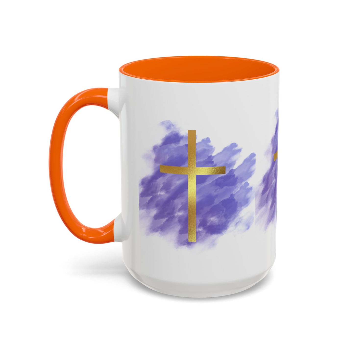 Faith-Inspired Accent Coffee Mug with Golden Cross, Religious Gift for Friends and Family, 11oz 15oz, Inspirational Church Mug, [...]