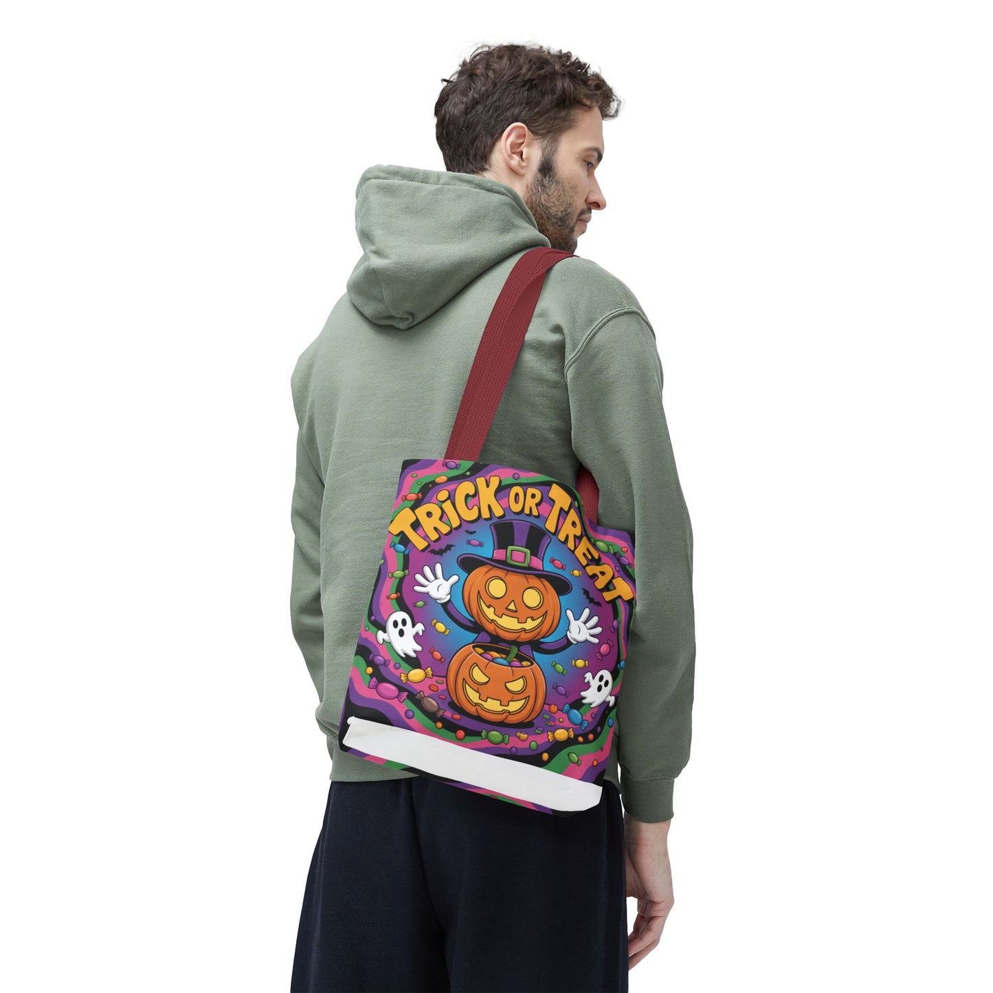 Halloween Trick or Treat Tote Bag, Spooky Autumn Shopping Bag, Pumpkin Design, Halloween Party Accessory, Reusable Gift Bag
