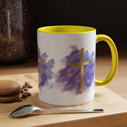 Faith-Inspired Accent Coffee Mug with Golden Cross, Religious Gift for Friends and Family, 11oz 15oz, Inspirational Church Mug, [...]