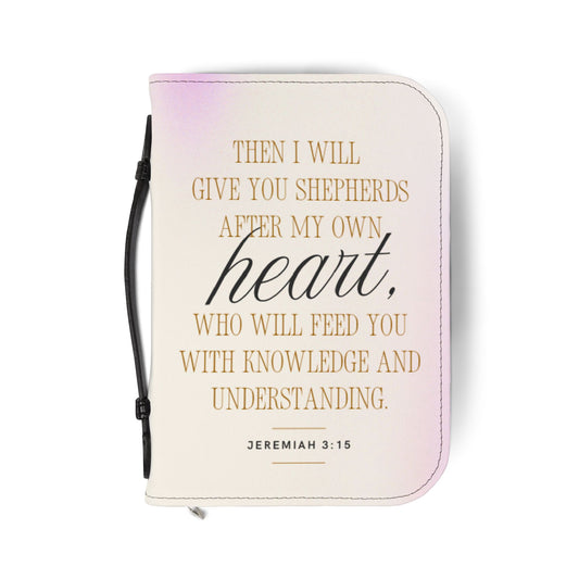 Inspirational Bible Cover for Women, Faith-based Gift for Church, Prayer Journal Holder, Religious Accessories, Jeremiah 3:15 Verse