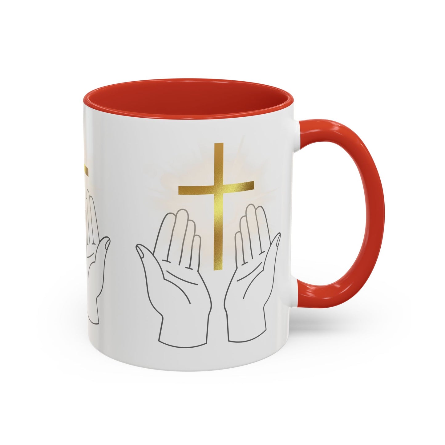 Faith-Inspired Accent Coffee Mug with Hands and Cross - Perfect Gift for Spiritual Gatherings, Daily Motivation, and Religious Celebrations