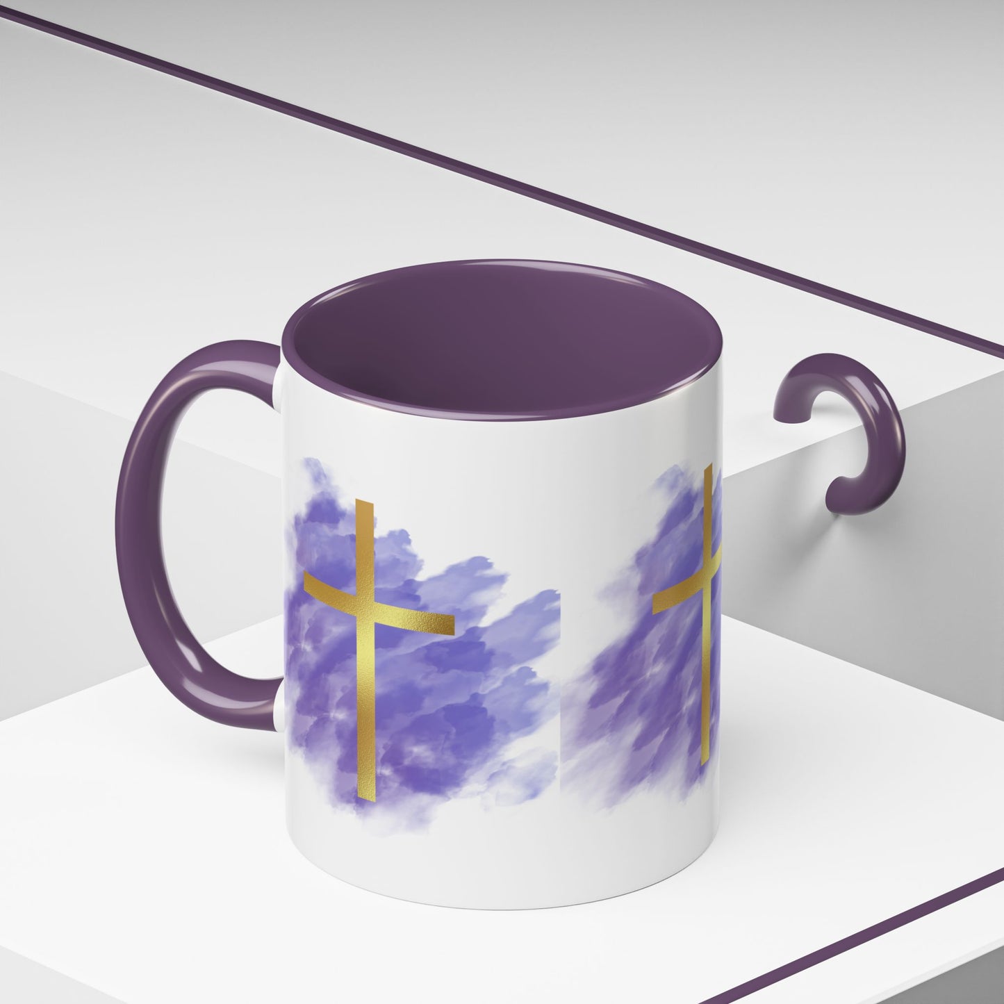 Faith-Inspired Accent Coffee Mug with Golden Cross, Religious Gift for Friends and Family, 11oz 15oz, Inspirational Church Mug, [...]