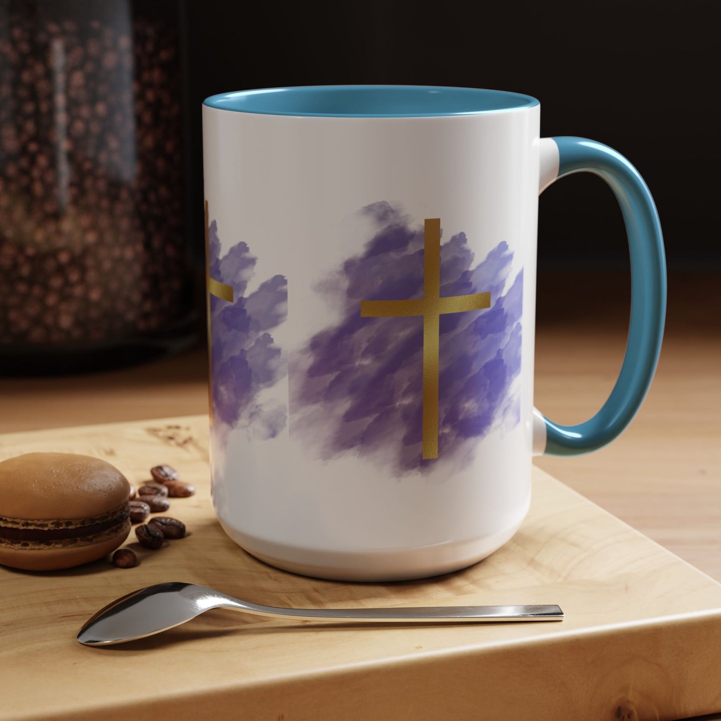 Faith-Inspired Accent Coffee Mug with Golden Cross, Religious Gift for Friends and Family, 11oz 15oz, Inspirational Church Mug, [...]