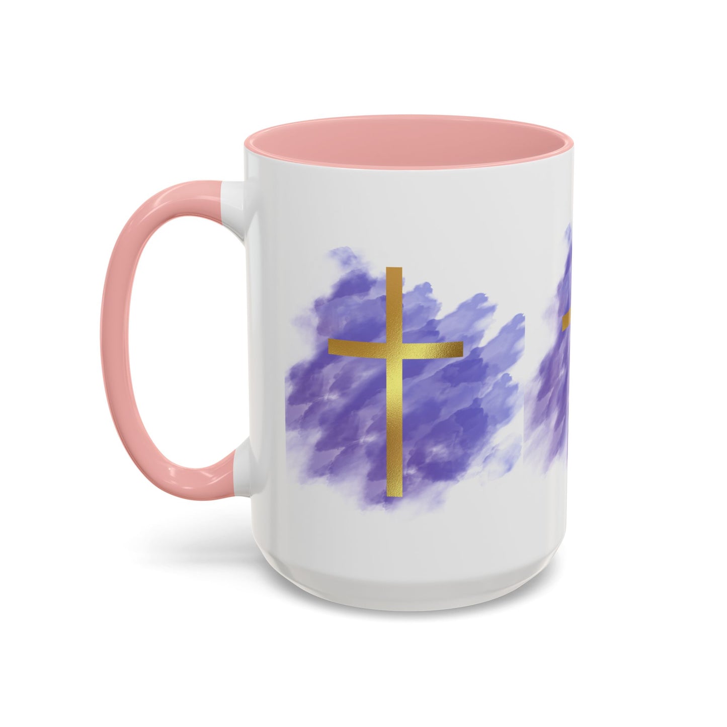 Faith-Inspired Accent Coffee Mug with Golden Cross, Religious Gift for Friends and Family, 11oz 15oz, Inspirational Church Mug, [...]