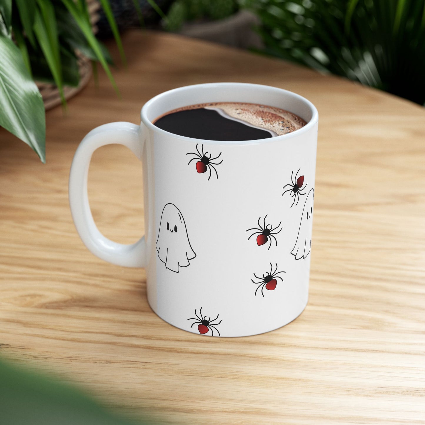 Cute Halloween Ghost and Spider Ceramic Mug, Spooky Coffee Cup, Halloween Decor, Ghost Lover Gift, 11oz, 15oz