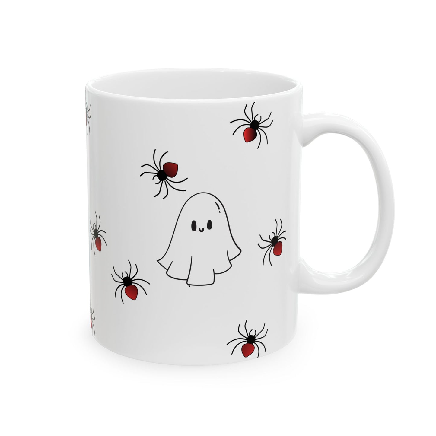 Cute Halloween Ghost and Spider Ceramic Mug, Spooky Coffee Cup, Halloween Decor, Ghost Lover Gift, 11oz, 15oz