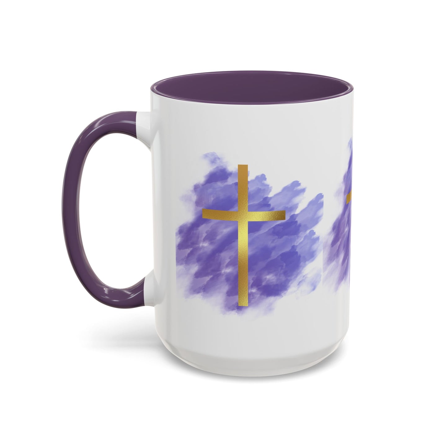 Faith-Inspired Accent Coffee Mug with Golden Cross, Religious Gift for Friends and Family, 11oz 15oz, Inspirational Church Mug, [...]
