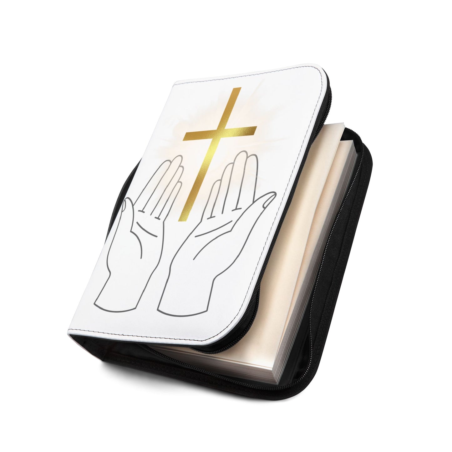 Christian Bible Cover with Cross and Hands, Religious Gifts, Church Supplies, Inspirational Accessories, Baptism or Confirmation