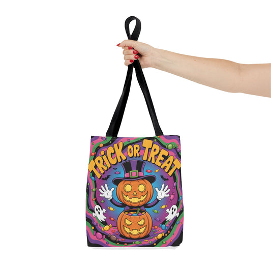 Halloween Trick or Treat Tote Bag, Spooky Autumn Shopping Bag, Pumpkin Design, Halloween Party Accessory, Reusable Gift Bag