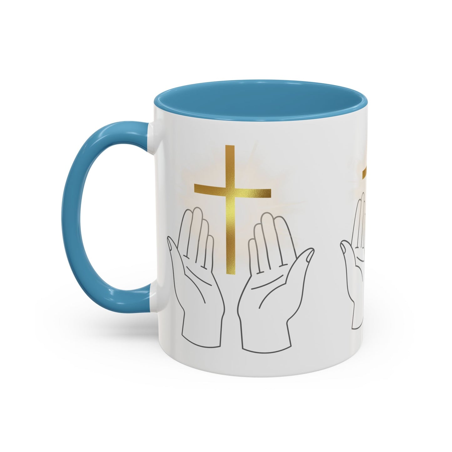 Faith-Inspired Accent Coffee Mug with Hands and Cross - Perfect Gift for Spiritual Gatherings, Daily Motivation, and Religious Celebrations