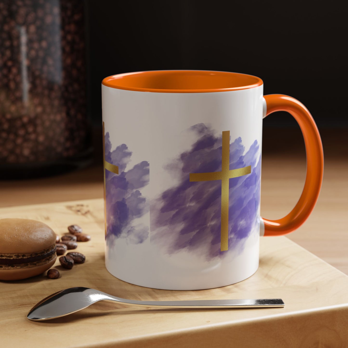Faith-Inspired Accent Coffee Mug with Golden Cross, Religious Gift for Friends and Family, 11oz 15oz, Inspirational Church Mug, [...]